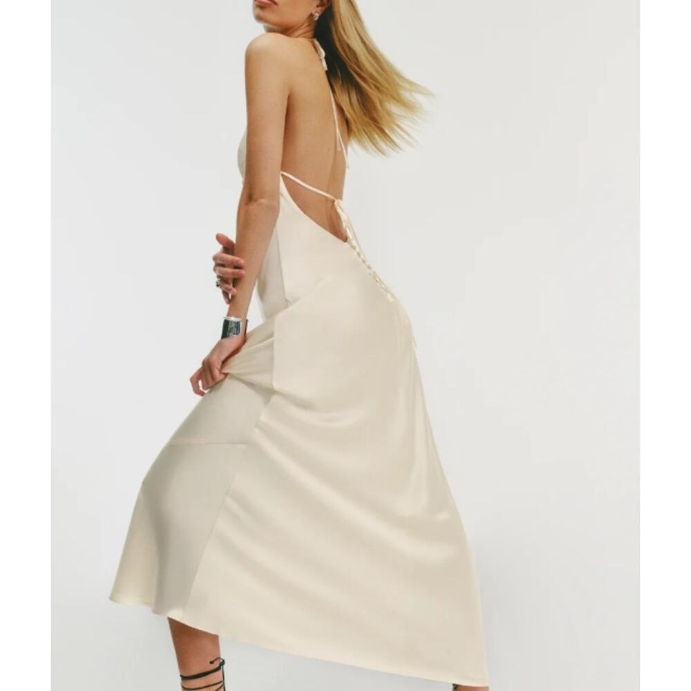 Reformation Jeany Silk Halter Dress Sunshine Size M - Picture 7 of 10